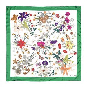 Gucci "Flora" Gothic Green/Ivory Silk Scarf